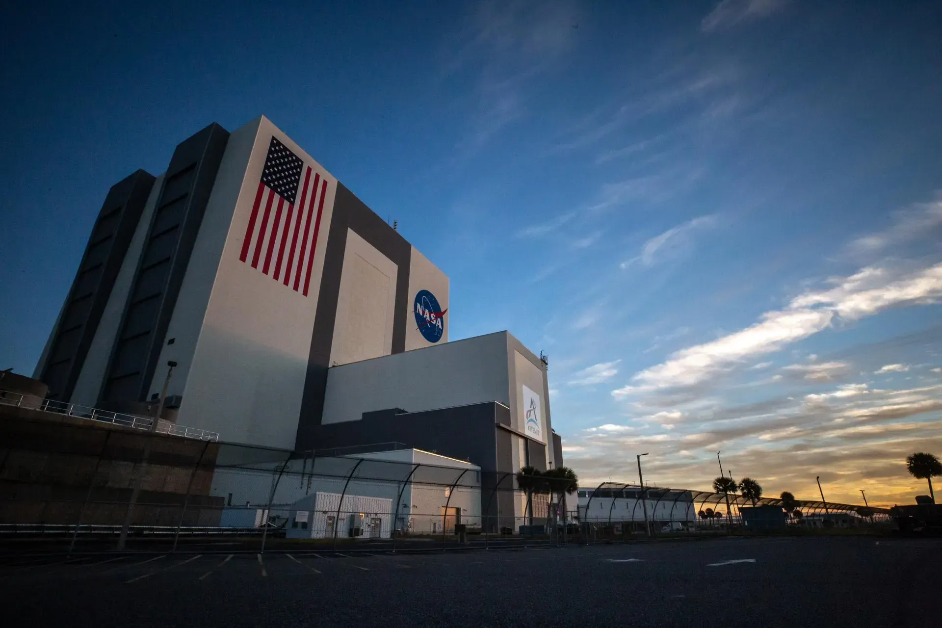 Vehicle Assembly Building at NASA's Kennedy Space Center at sunrise